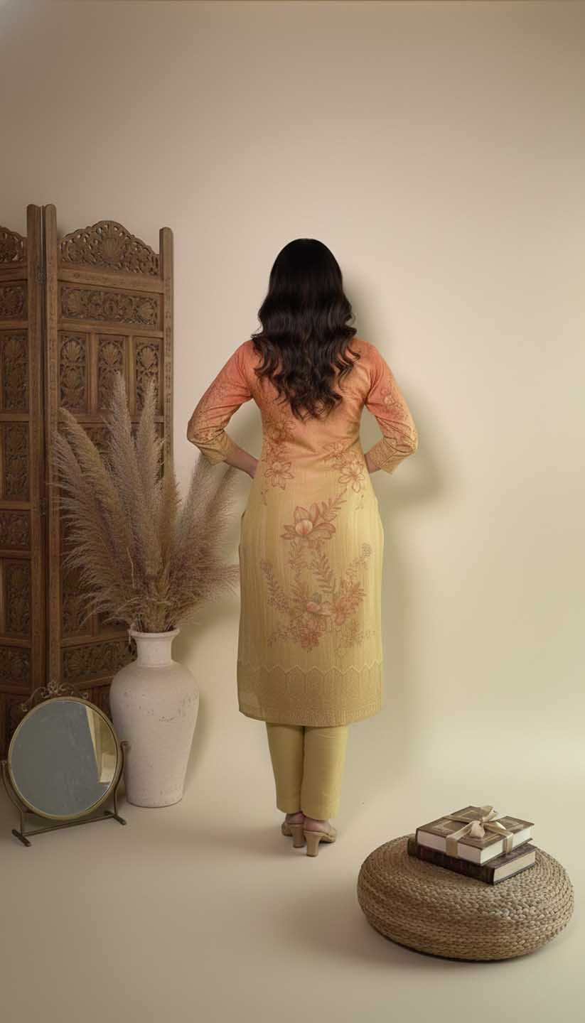 Beige Chanderi Silk Floral Jacquard Kurta Set with Dupatta