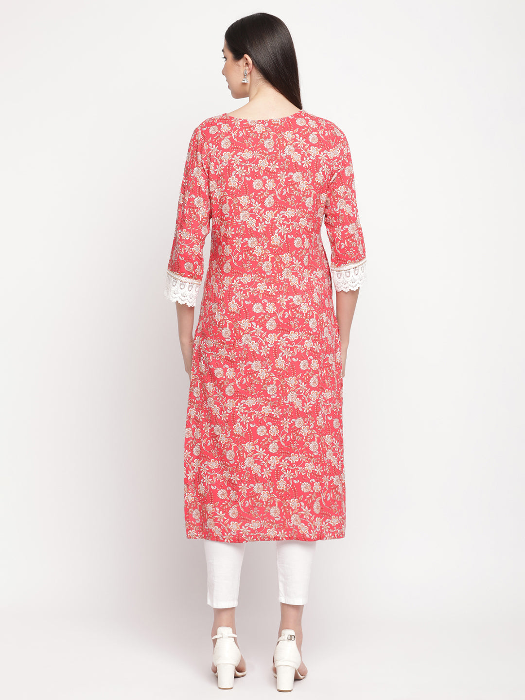 Women Red floral Printed Straight  kurta.