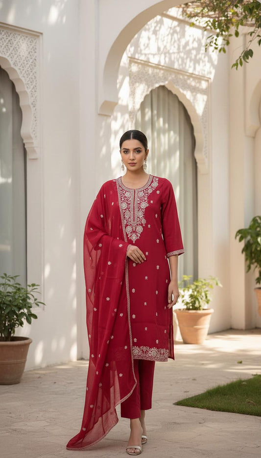 The Elegance Fuschia Embroidered Kurta Set