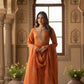 Rust Orange Tissue Chanderi Embroidered Kurta with Trousers & Dupatta