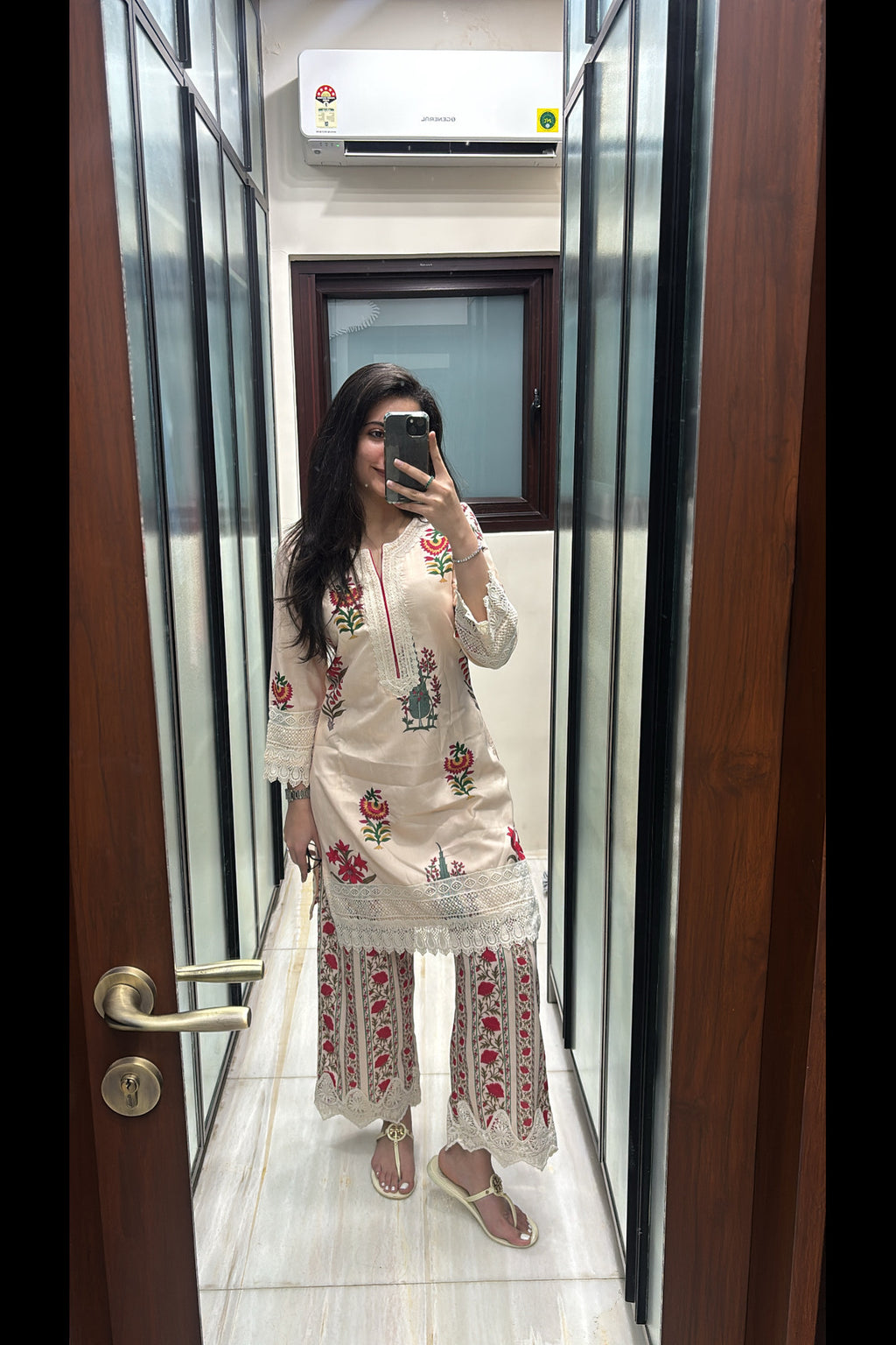 Rosewood Lace Cotton Kurta Set