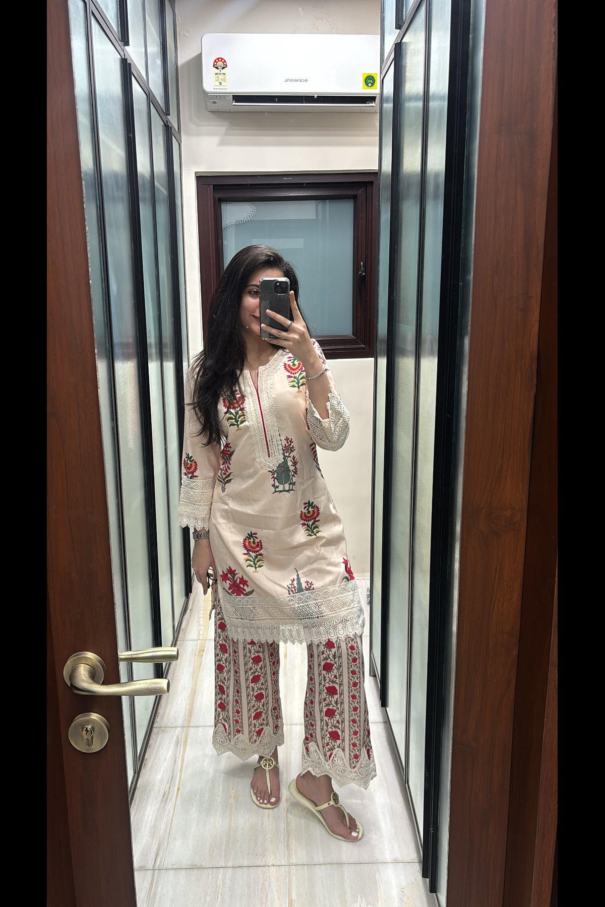 Rosewood Lace Cotton Kurta Set