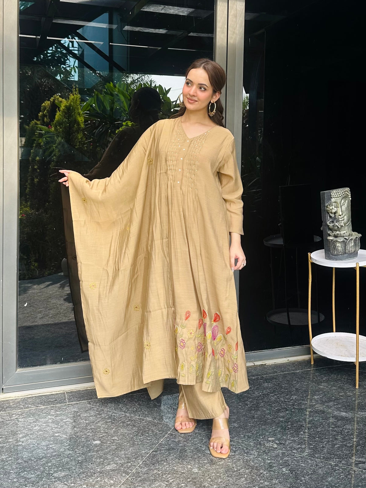Mehfil Beige Cotton Kurta Set