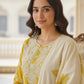 Mustard Floral Embroidered Cotton Kurta Set with Dupatta