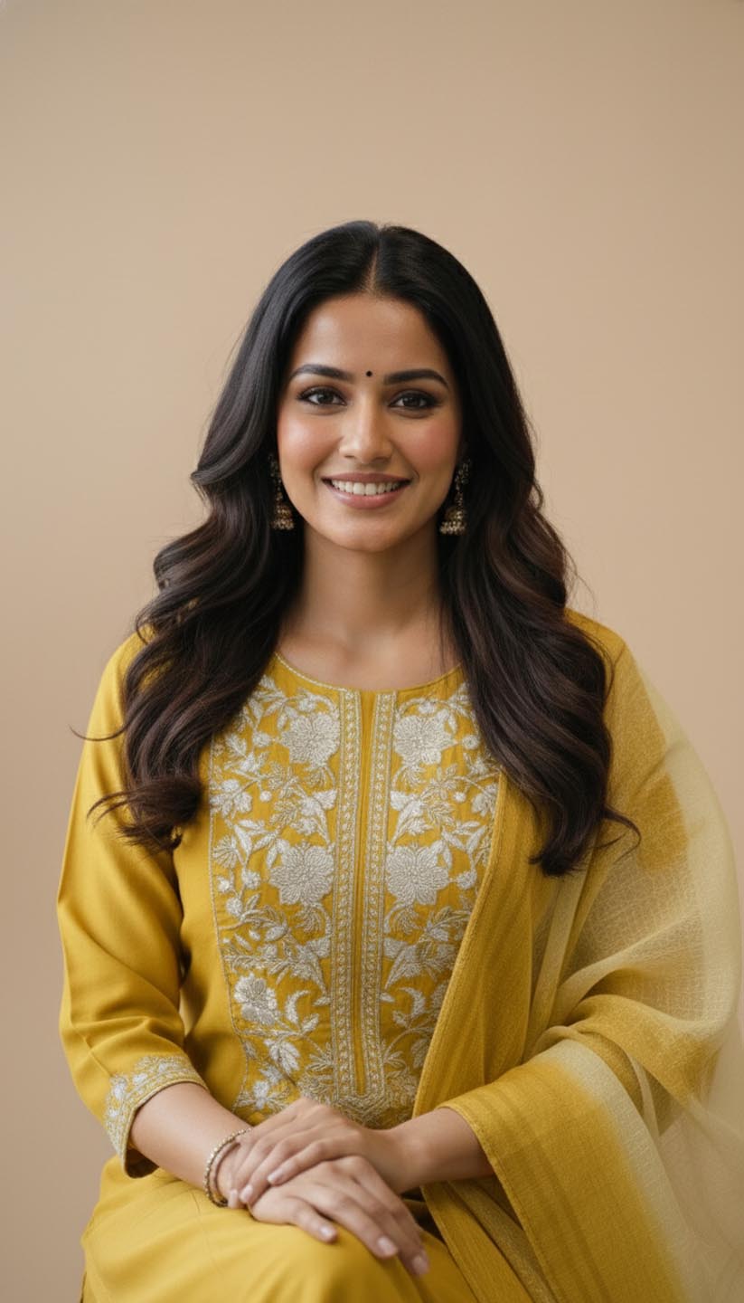 Mustard Yellow Embroidered Kurta Set with Dupatta