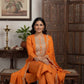 Orange Sequin Embroidered  Chanderi Silk Kurta with Trousers & Scalloped Dupatta Set