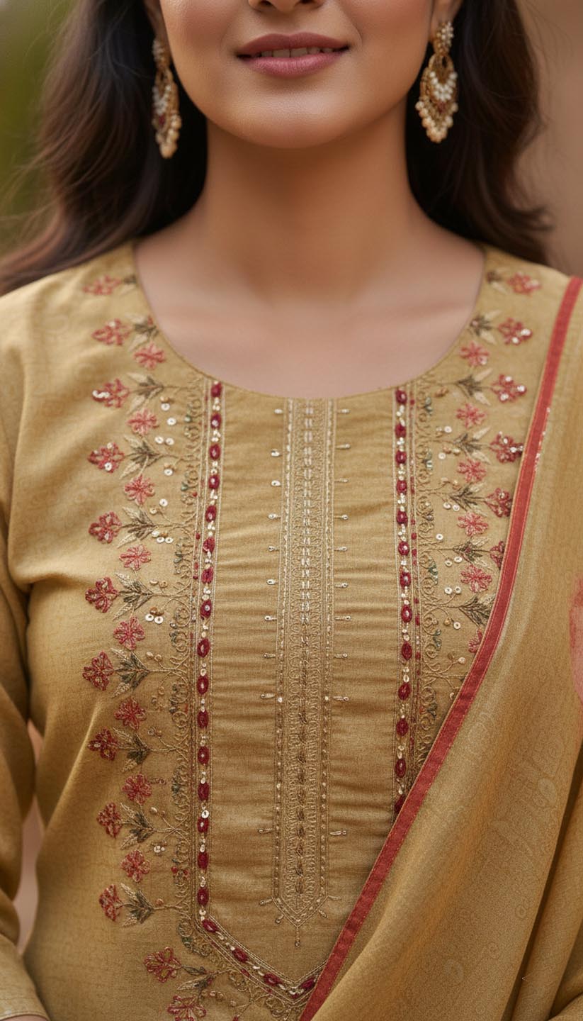 Elegant Mustard Yellow Embroidered Kurta Set with Dupatta