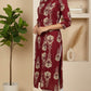 Maroon Rayon Printed Straight Kurta
