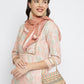 Women Peach Embroidered Kurta with Pant & with Scarf.