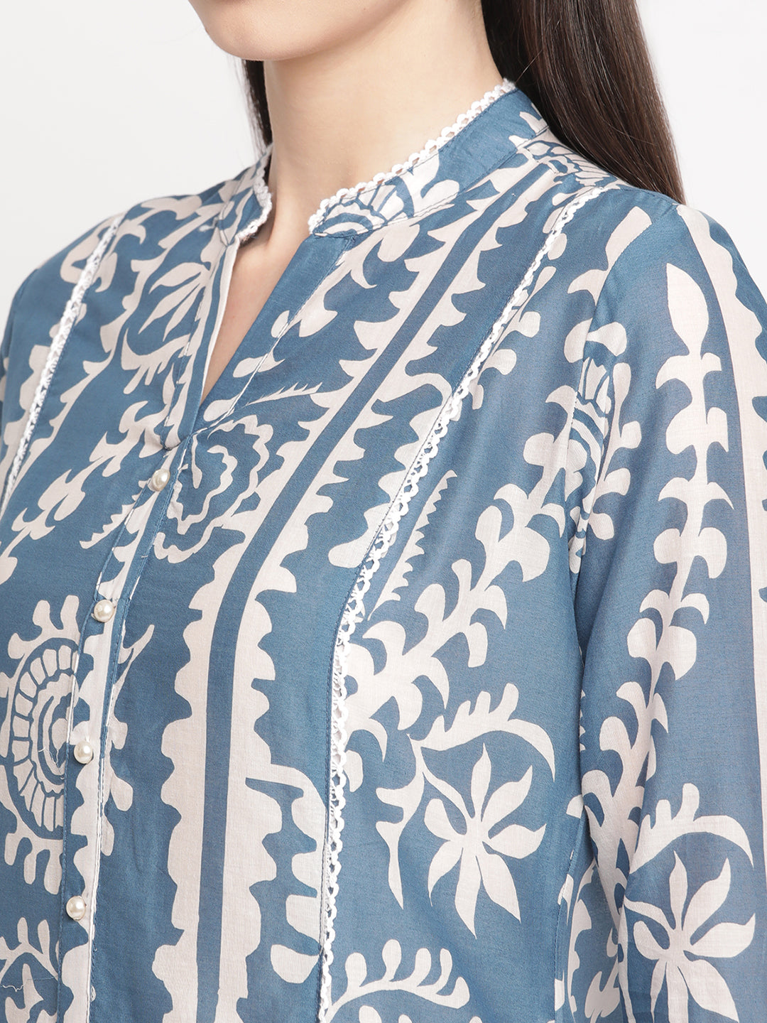 Blue Ethnic Printed A-Line kurta