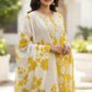 Mustard Floral Embroidered Cotton Kurta Set with Dupatta