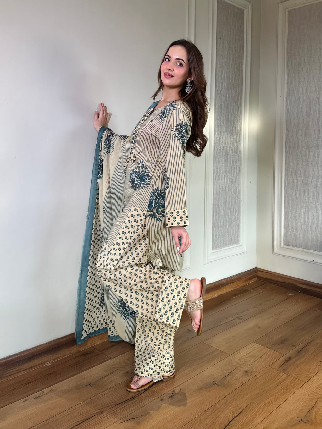 Blue Bloom Cotton Kurta Set