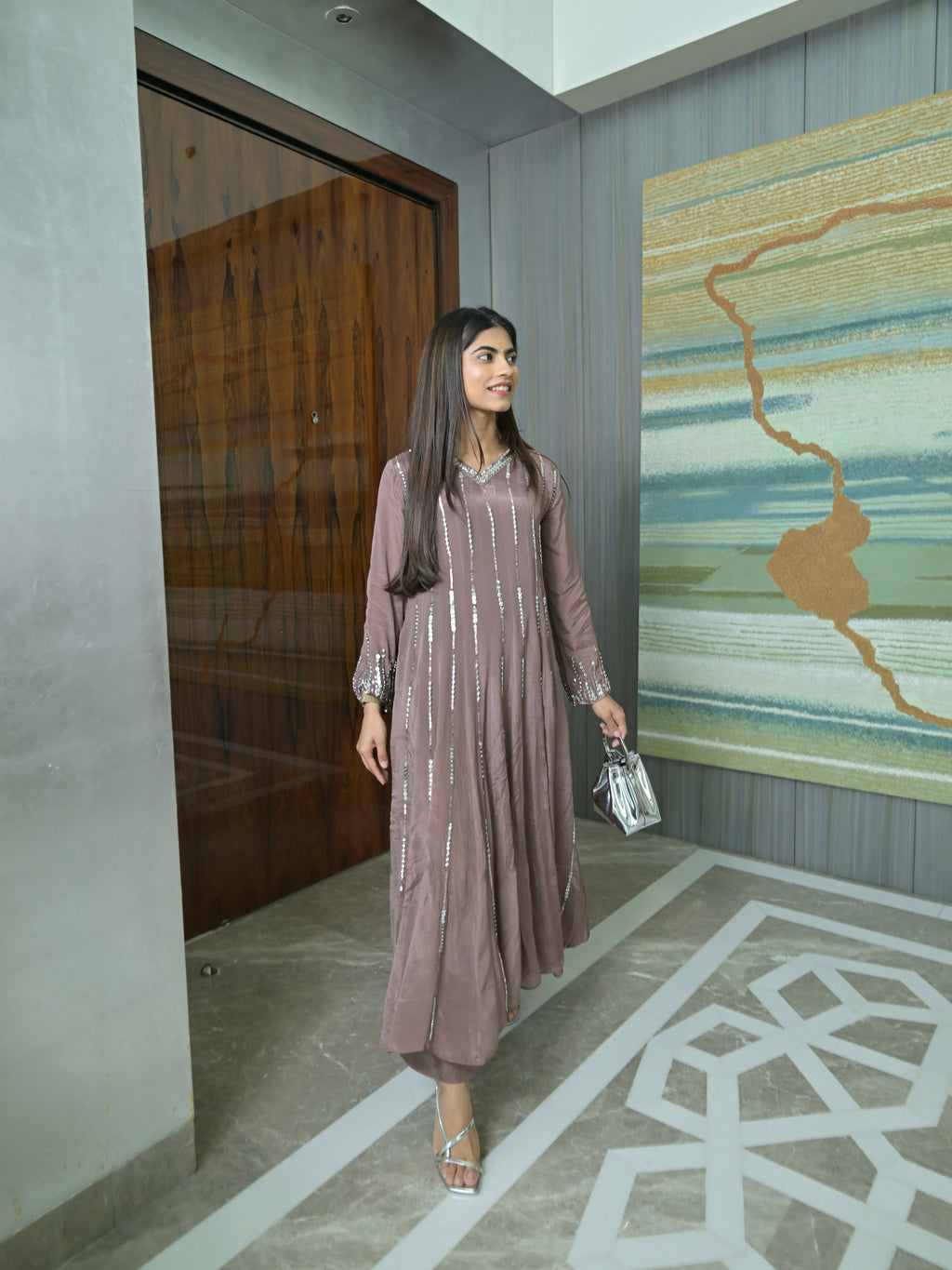 Mauve Sequin Kurta Set