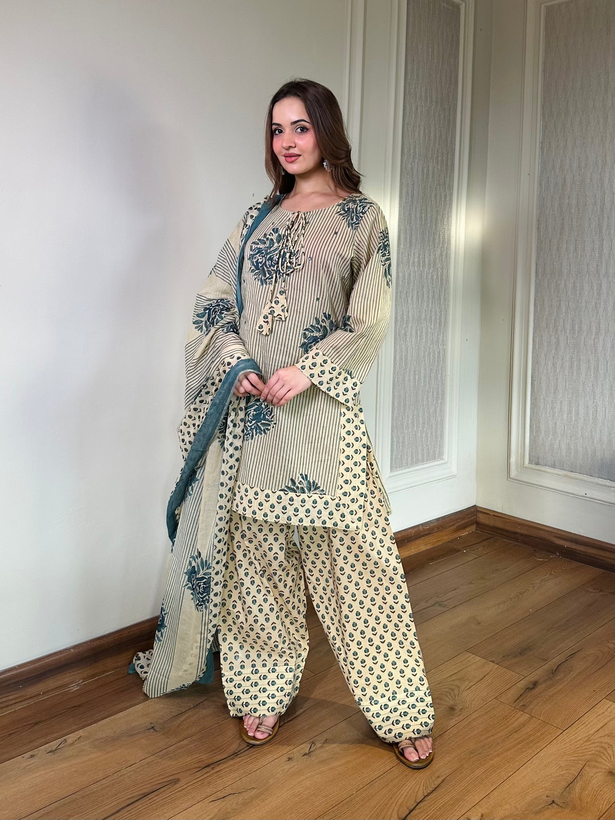 Blue Bloom Cotton Kurta Set