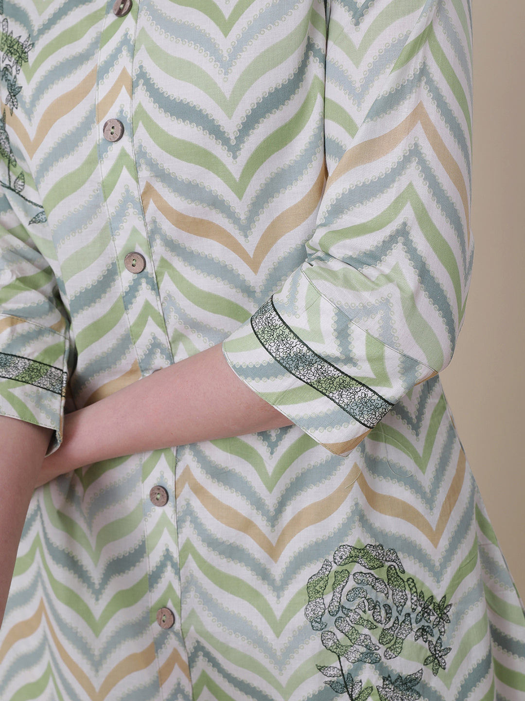 Green Embroidered A-Line Kurta With Palazzo.