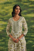 Olive Bloom Cotton Kurta Set