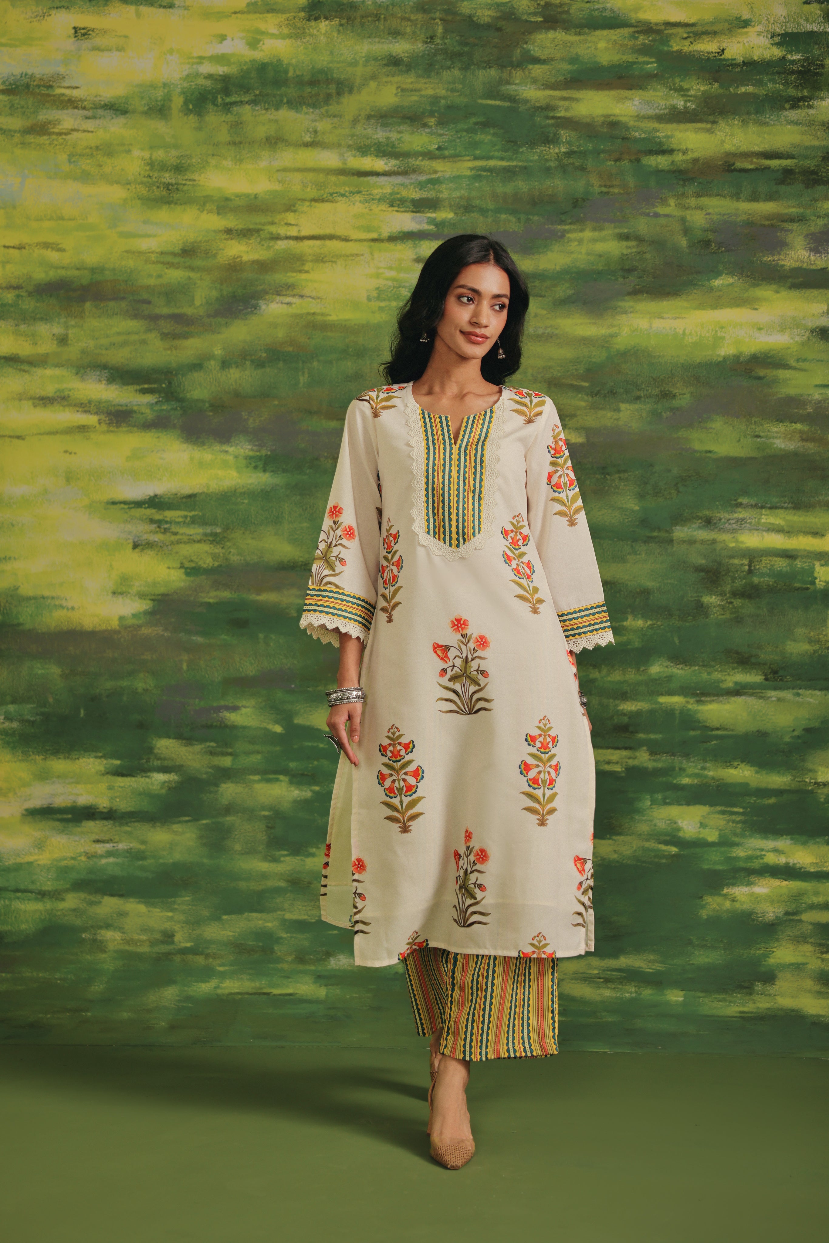 Ivory Bloom Cotton Kurta Set