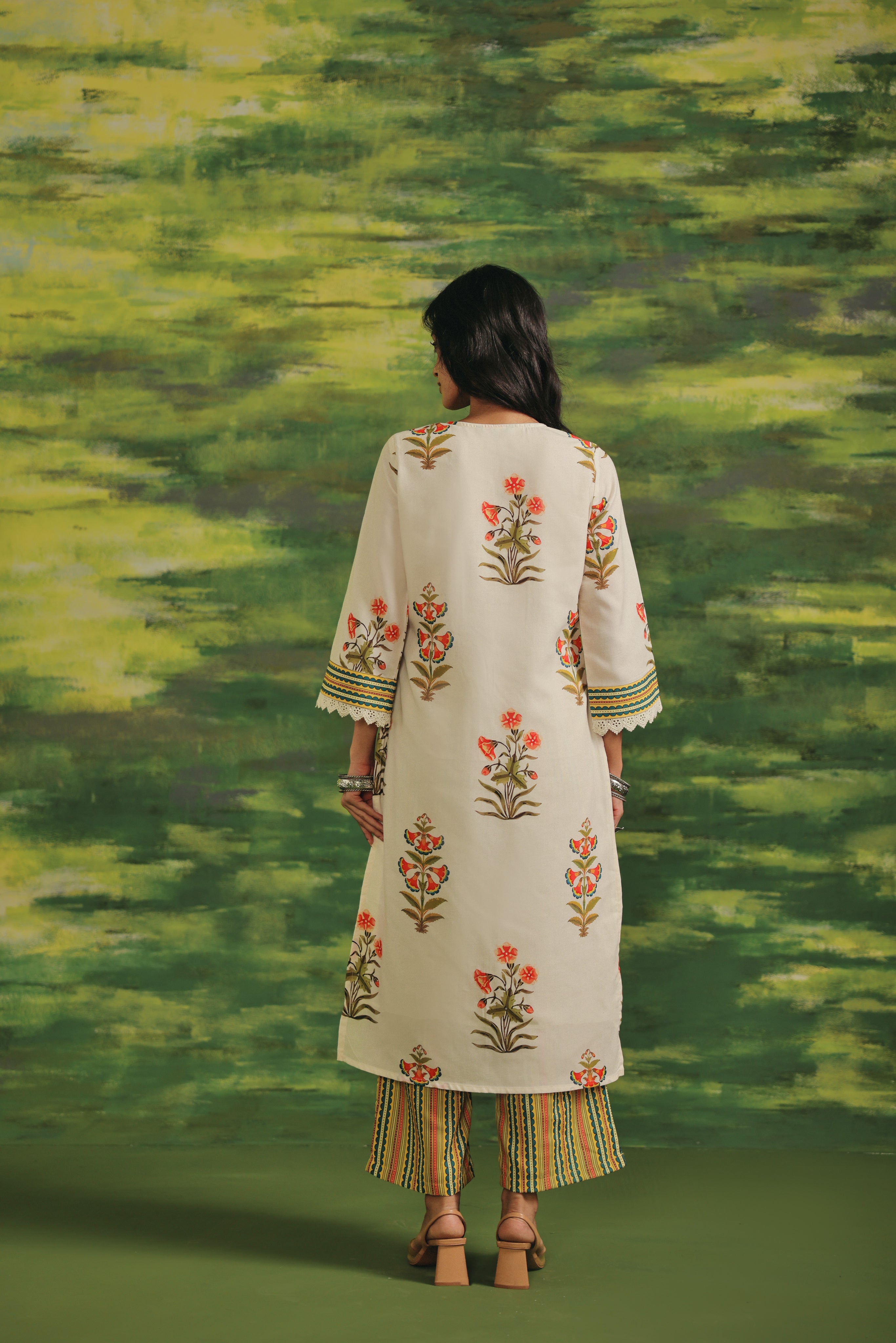 Ivory Bloom Cotton Kurta Set
