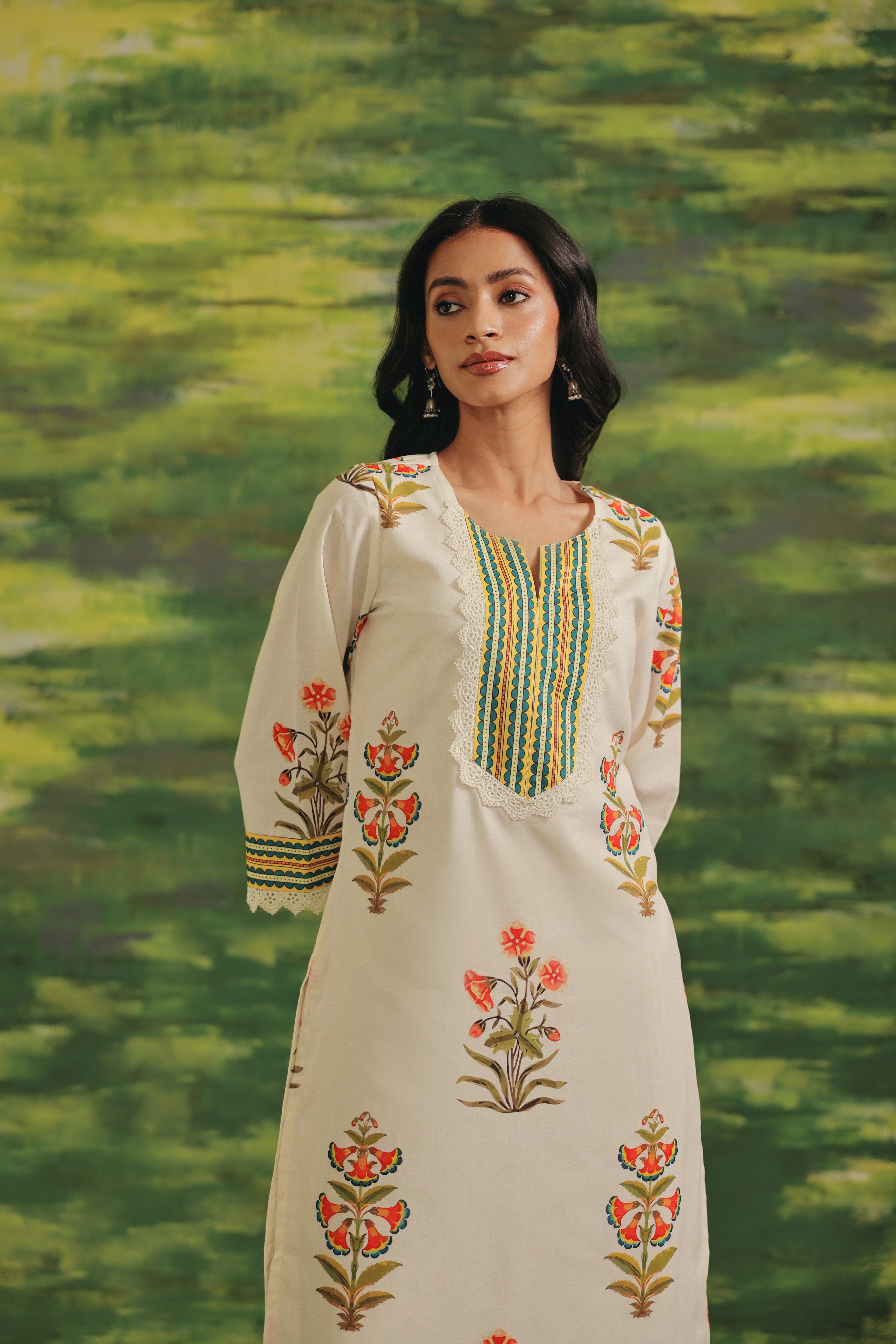 Ivory Bloom Cotton Kurta Set