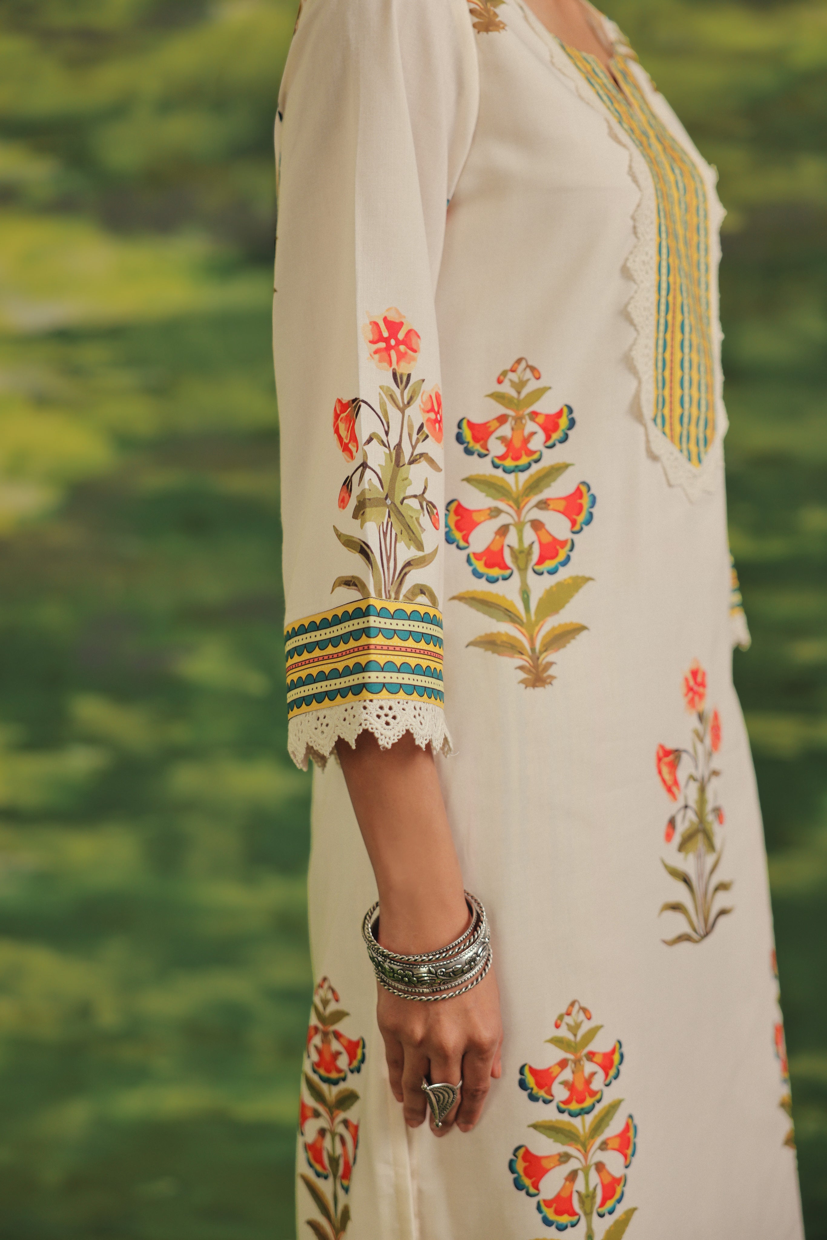 Ivory Bloom Cotton Kurta Set