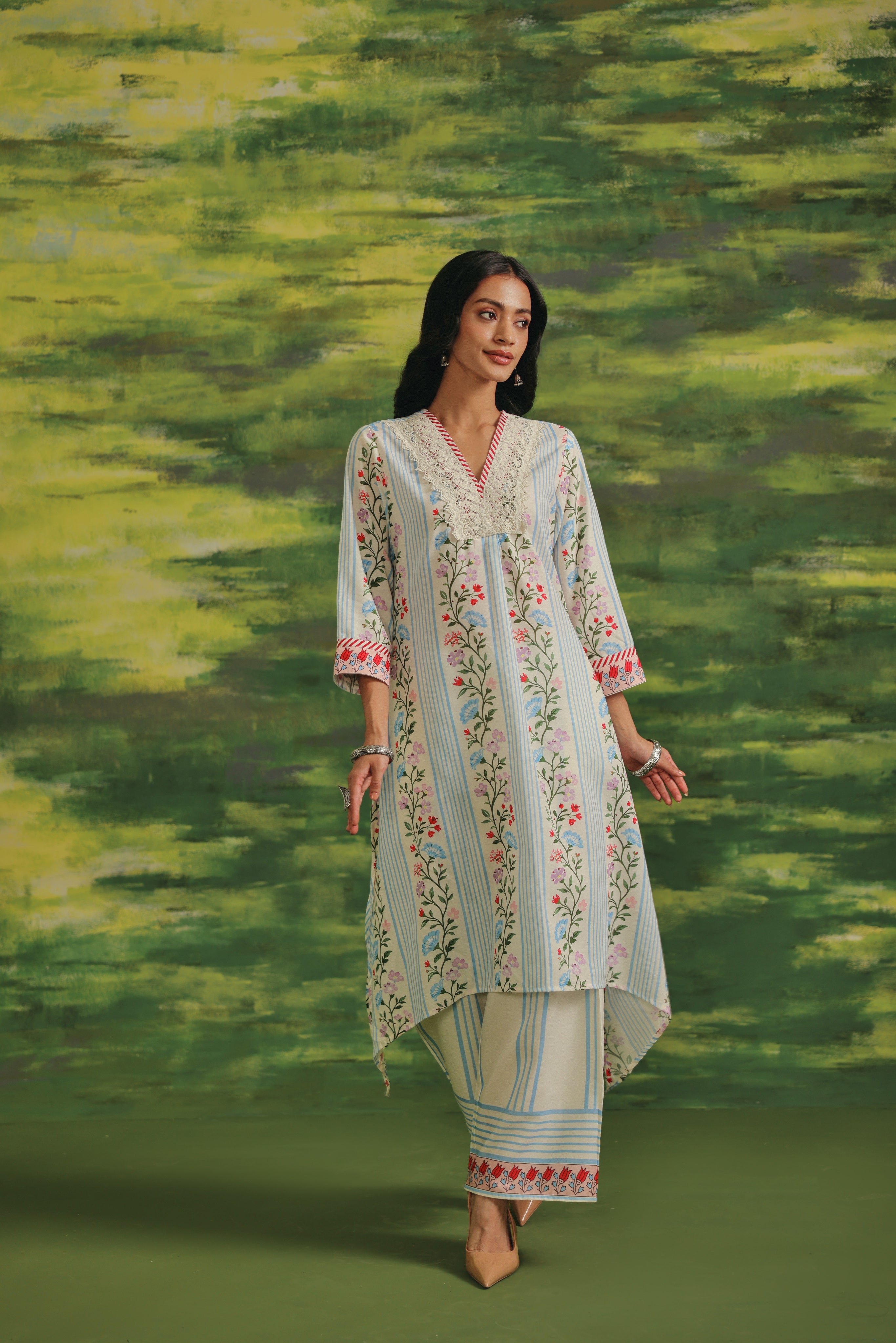 Iris Stripe Cotton Kurta Set