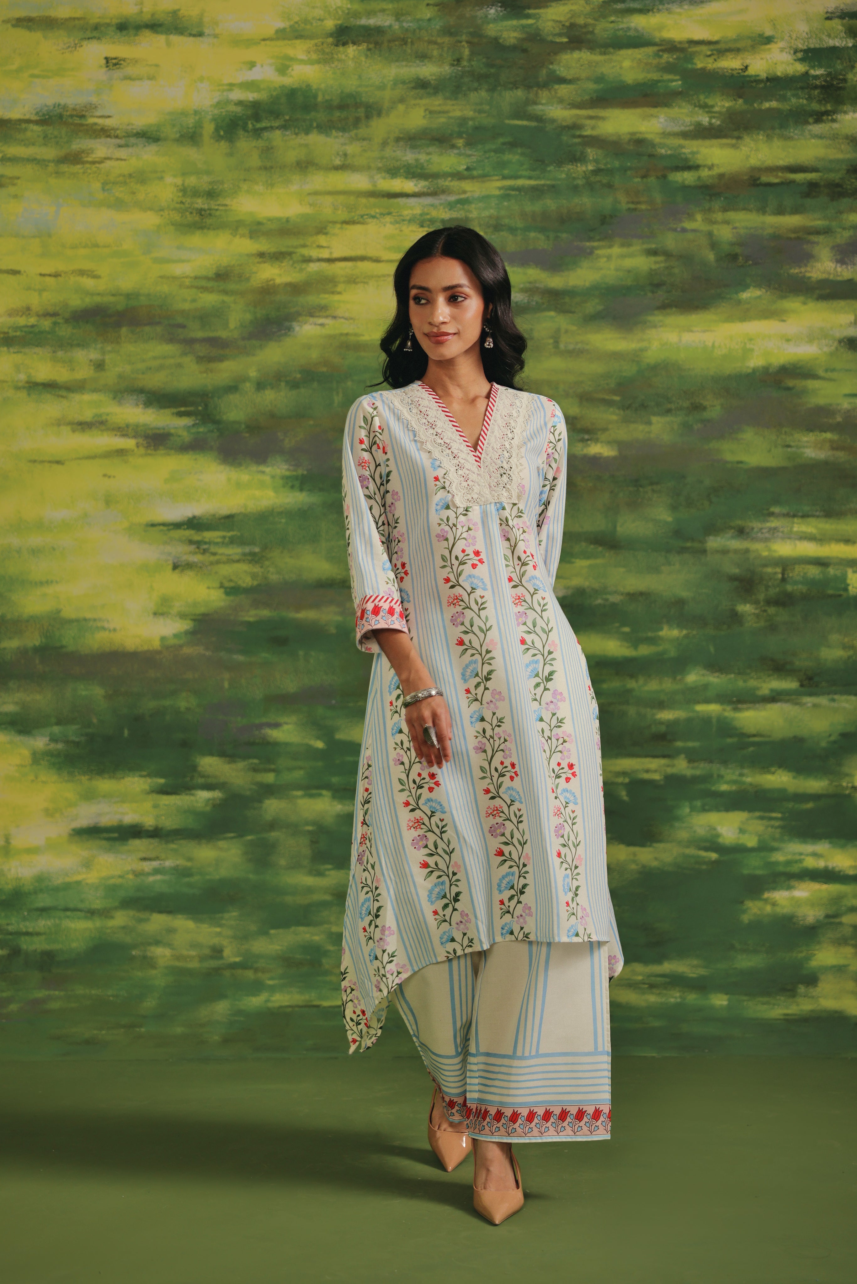 Iris Stripe Cotton Kurta Set