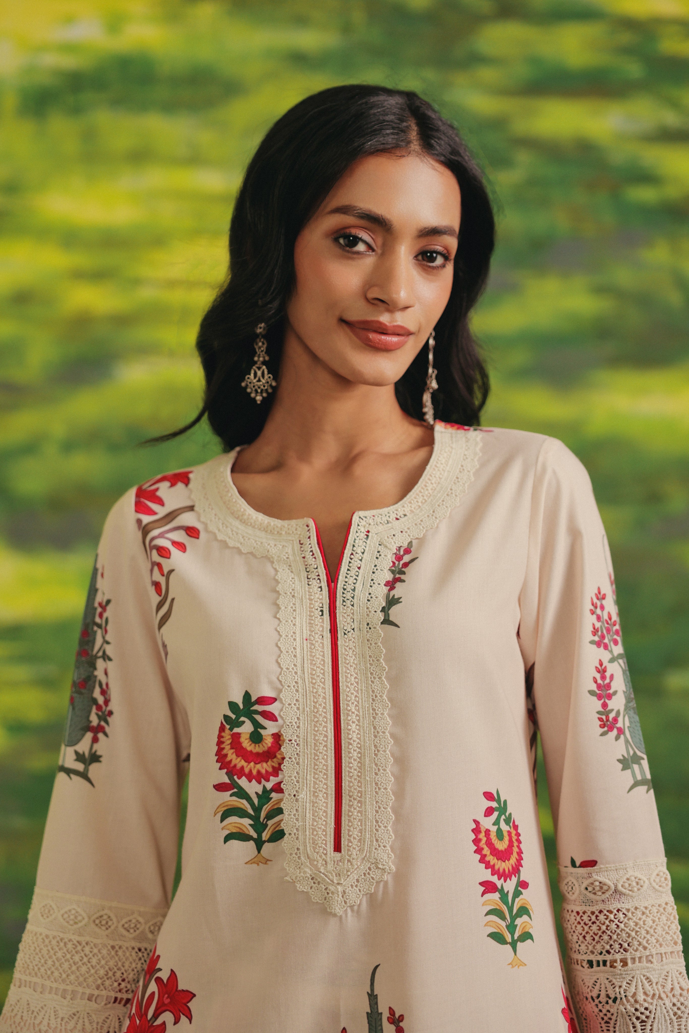 Rosewood Lace Cotton Kurta Set