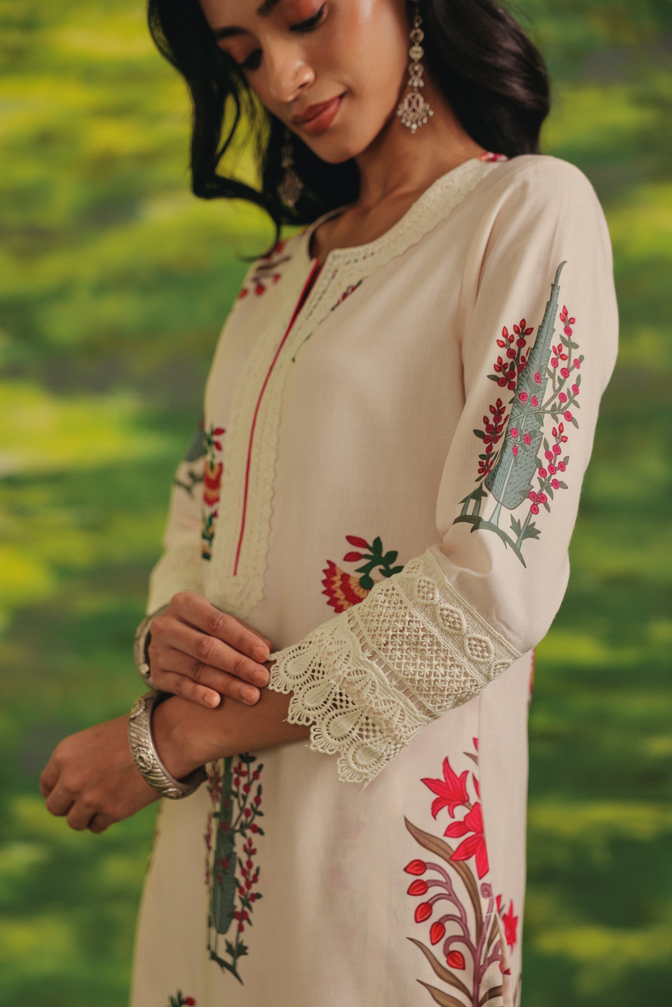 Rosewood Lace Cotton Kurta Set