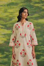 Rose Stripe Cotton Blend Suit Set