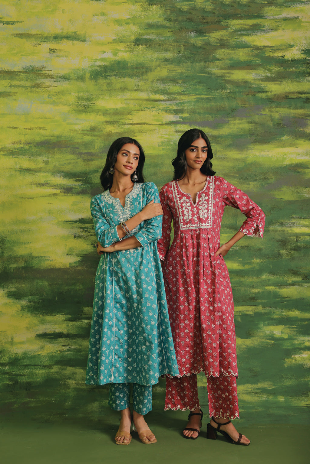 Rosewood Bloom Cotton Kurta Set