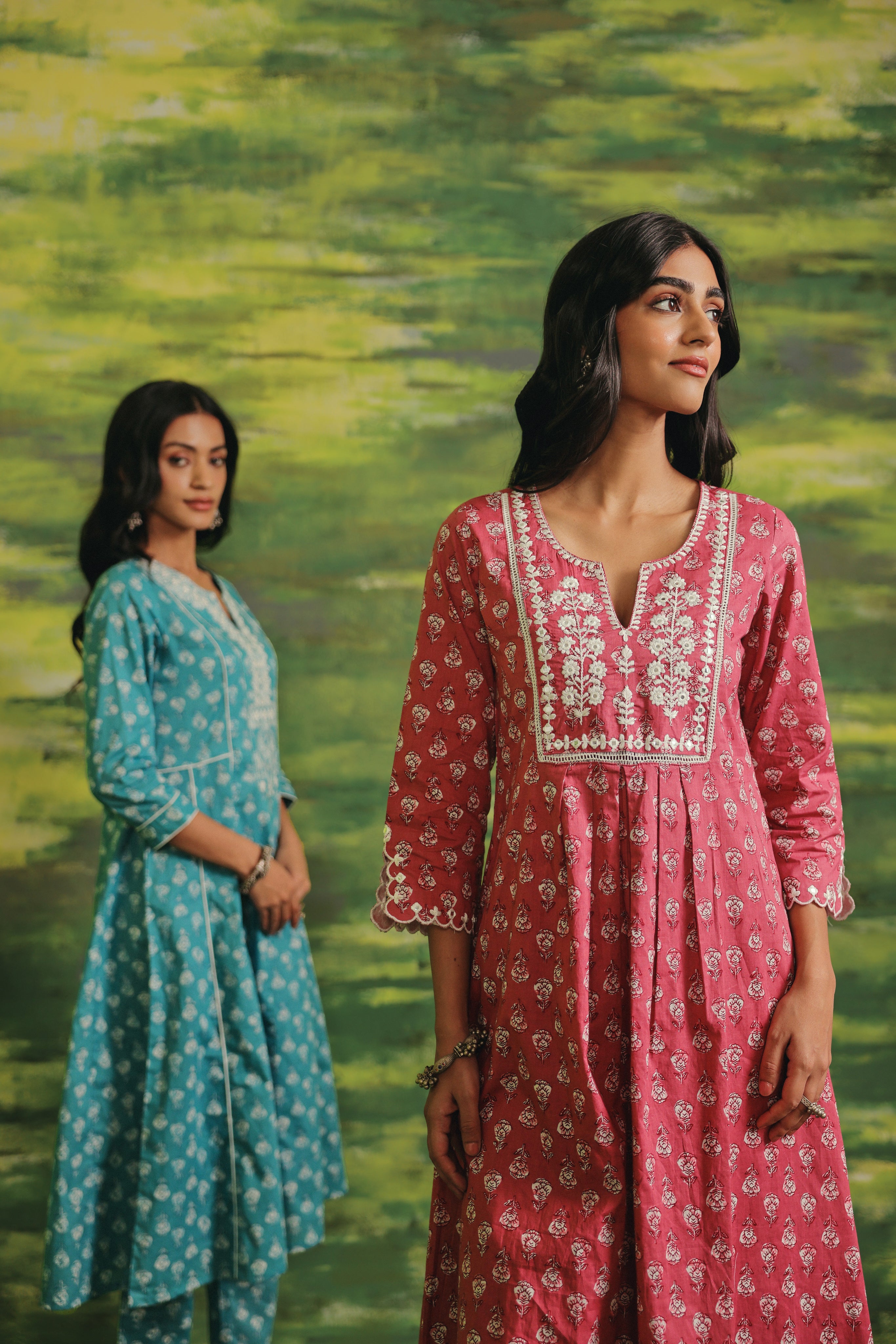 Rosewood Bloom Cotton Kurta Set