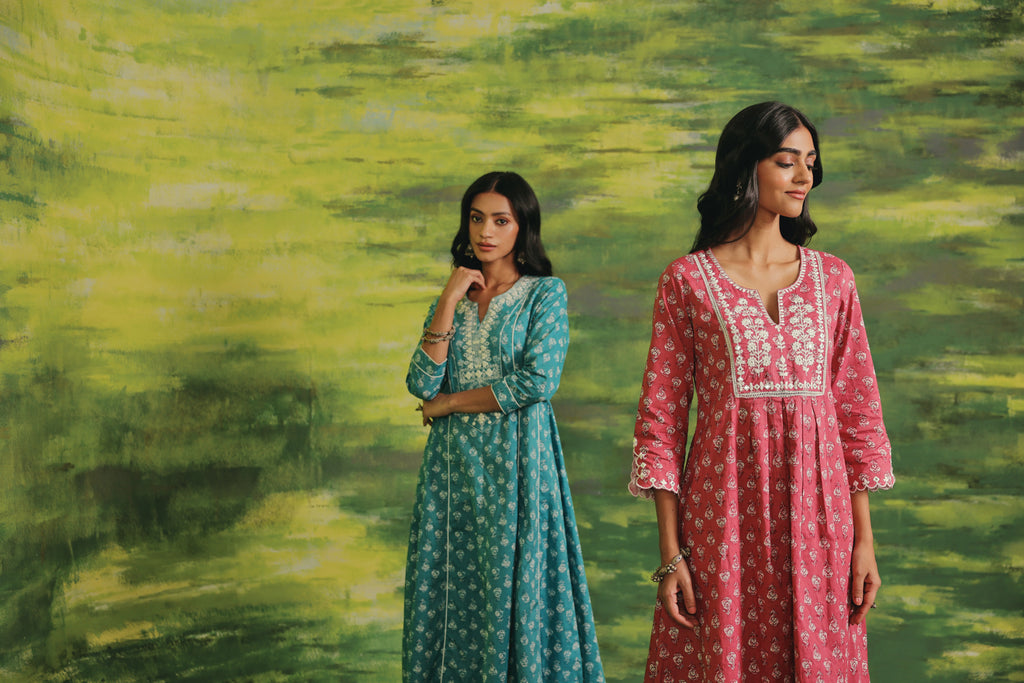 Rosewood Bloom Cotton Kurta Set
