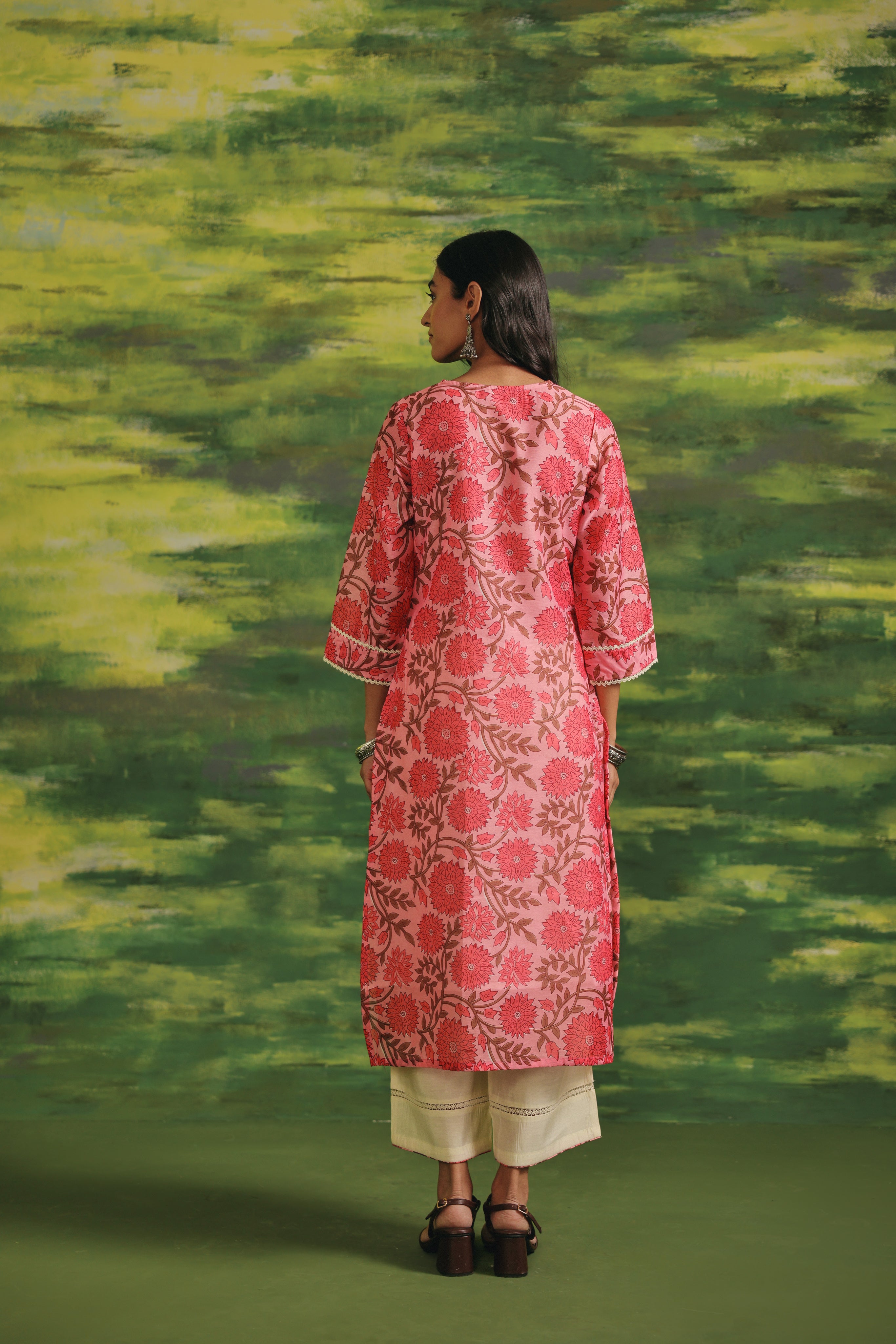 Pink Dahlia Chanderi Set  with Dupatta