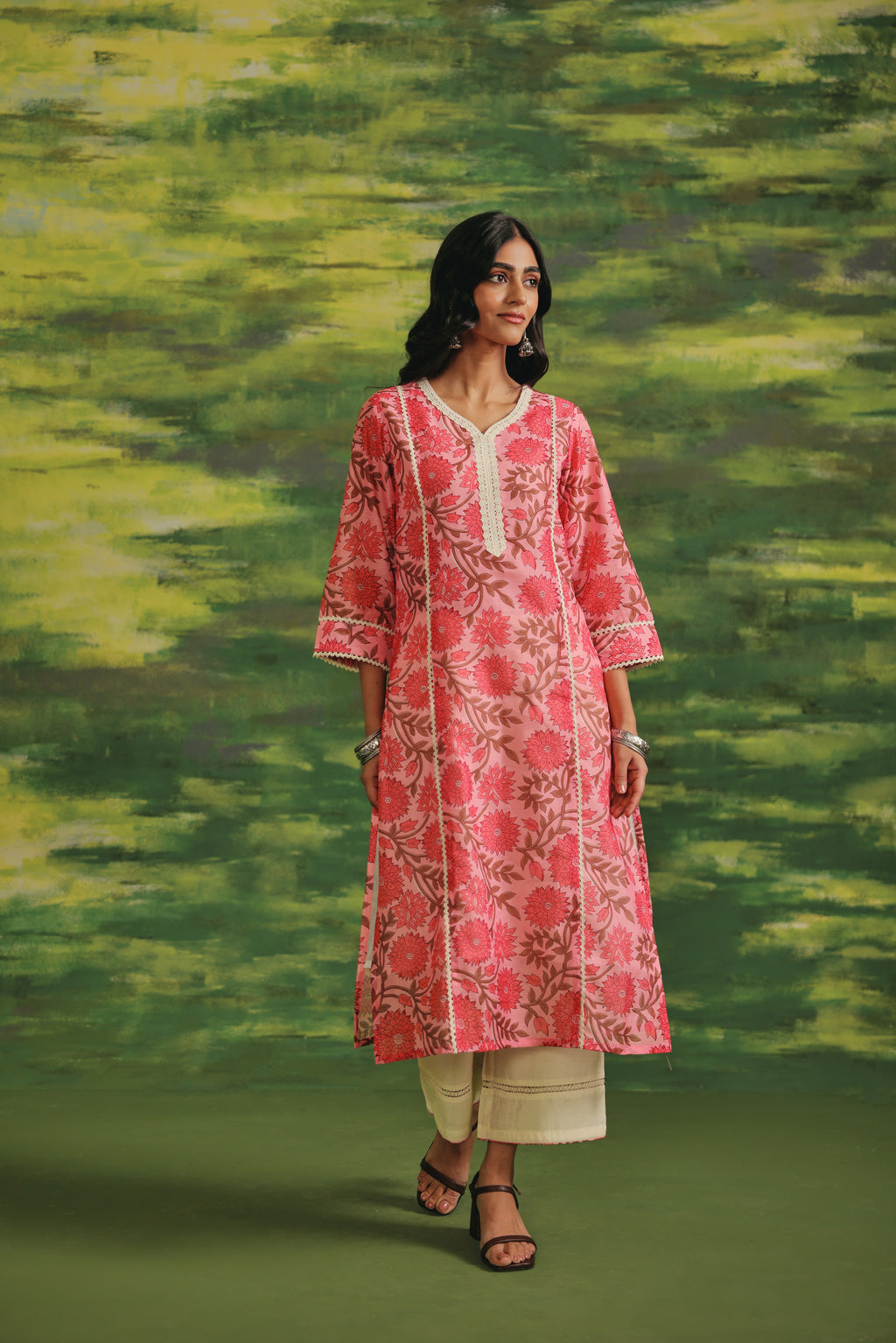 Pink Dahlia Chanderi Set  with Dupatta