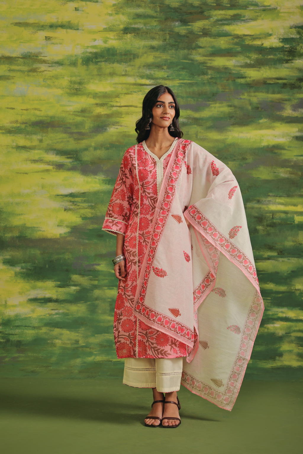 Pink Dahlia Chanderi Set  with Dupatta