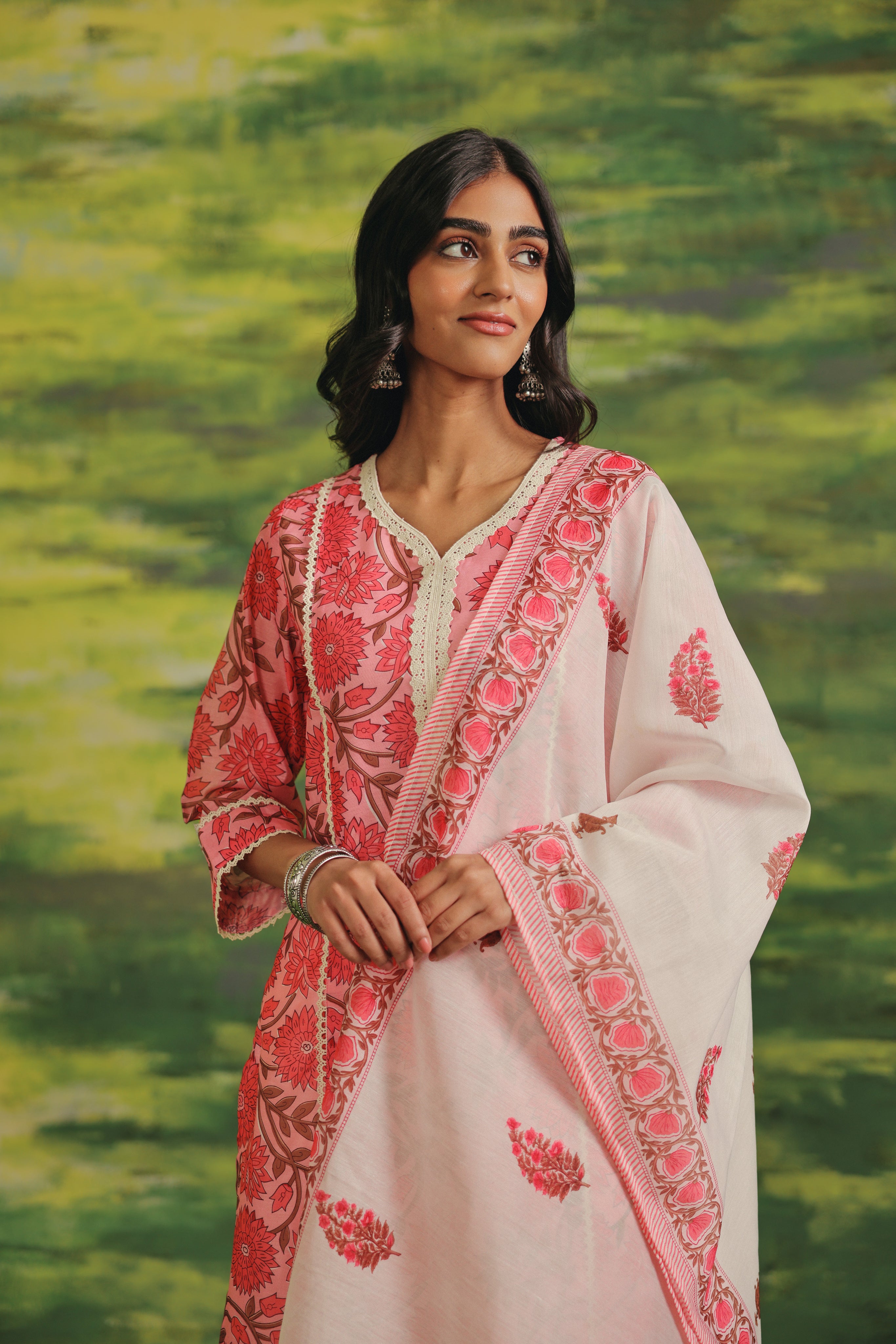 Pink Dahlia Chanderi Set