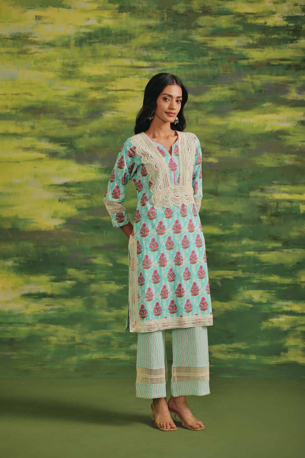 Mint Blossom Cotton Suit Set