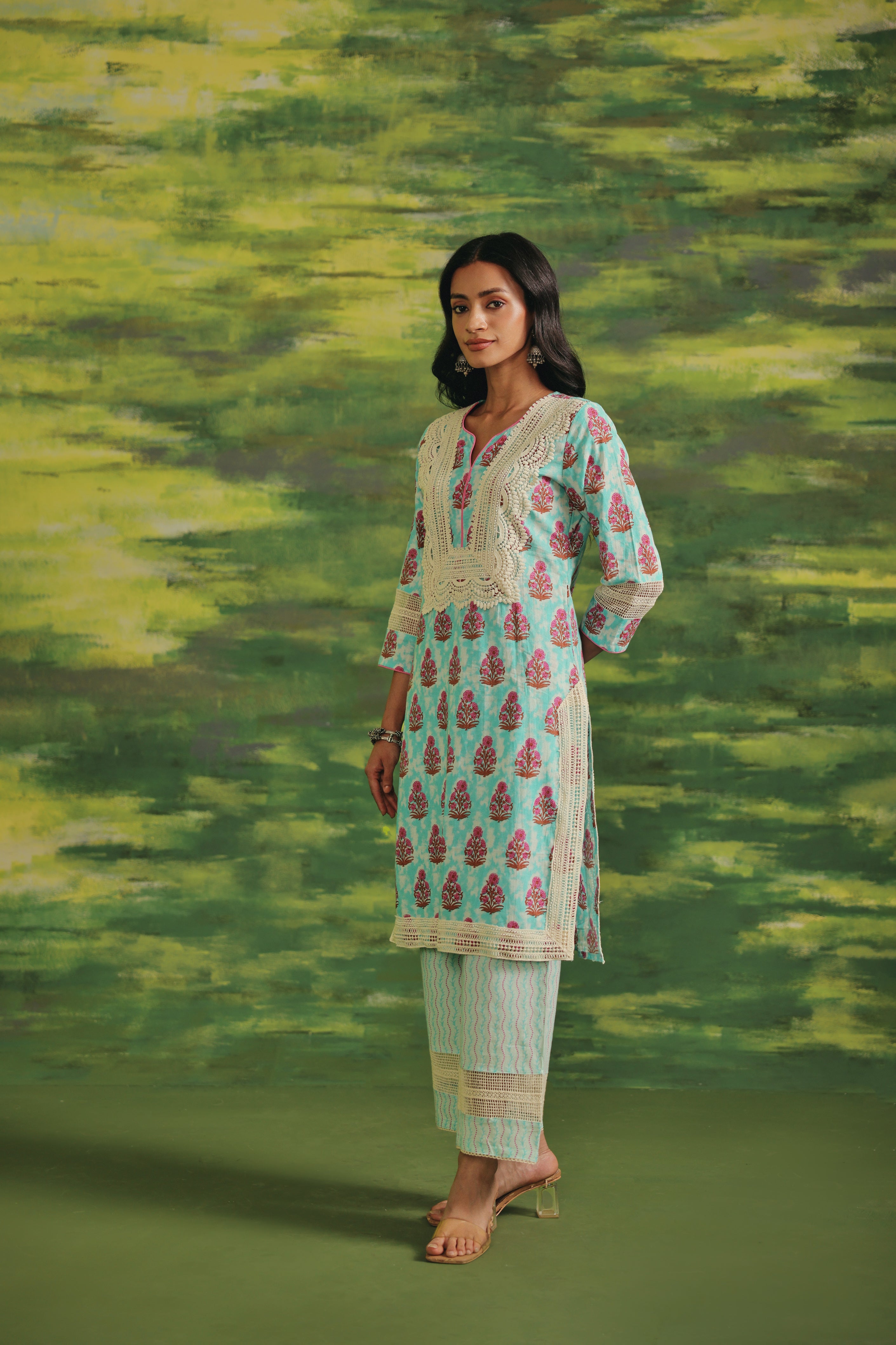 Mint Blossom Cotton Suit Set