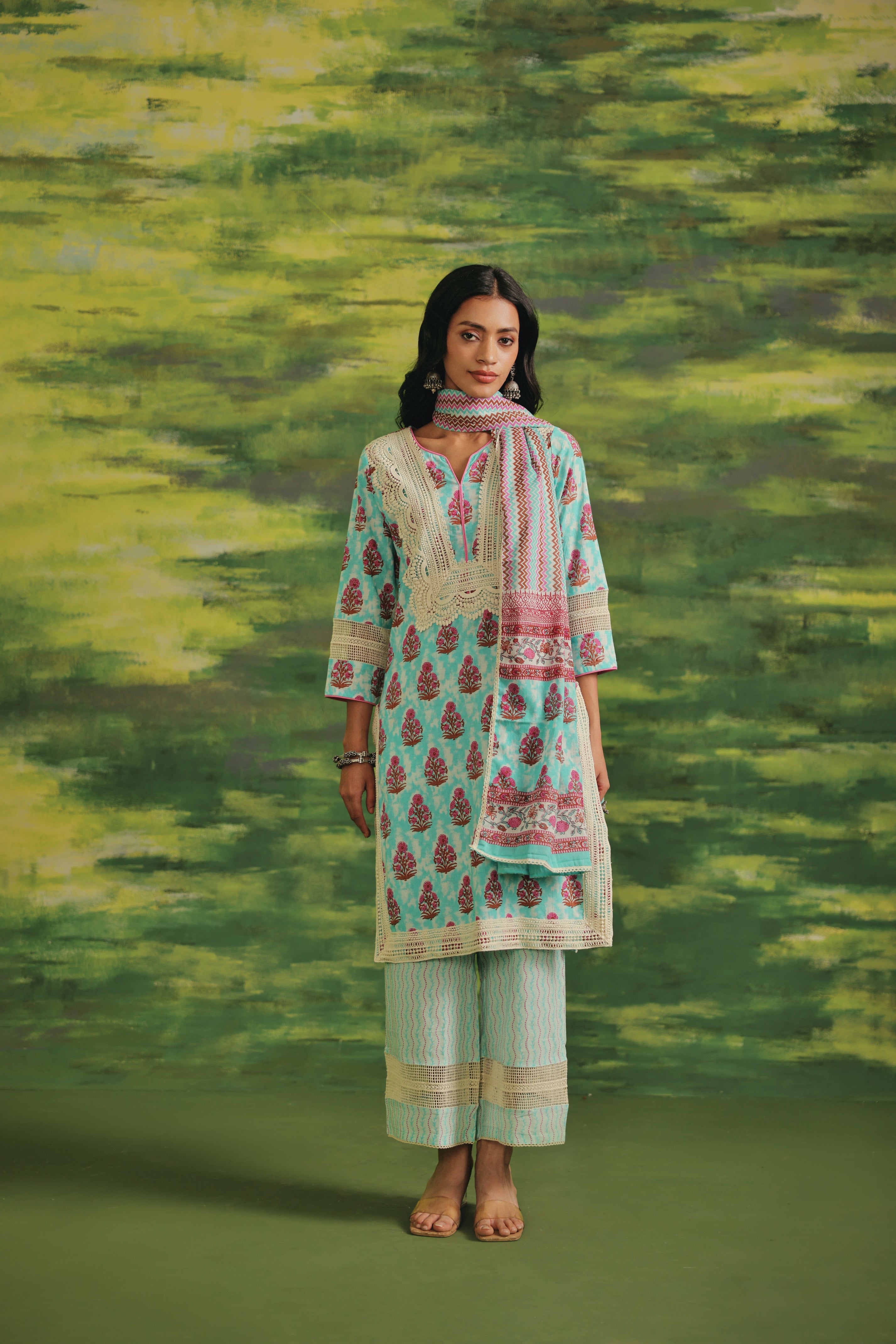Mint Blossom Cotton Suit Set