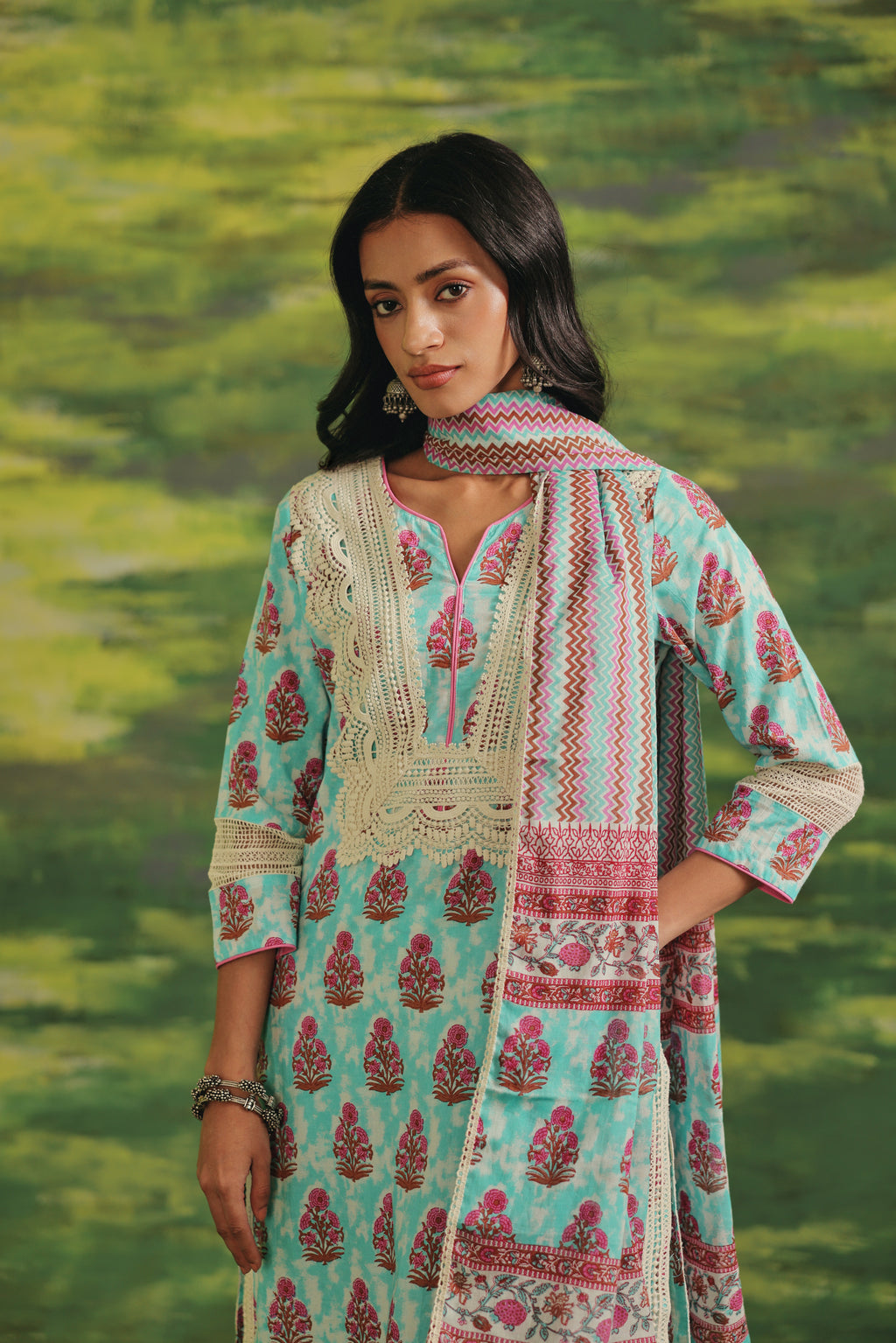 Mint Blossom Cotton Suit Set
