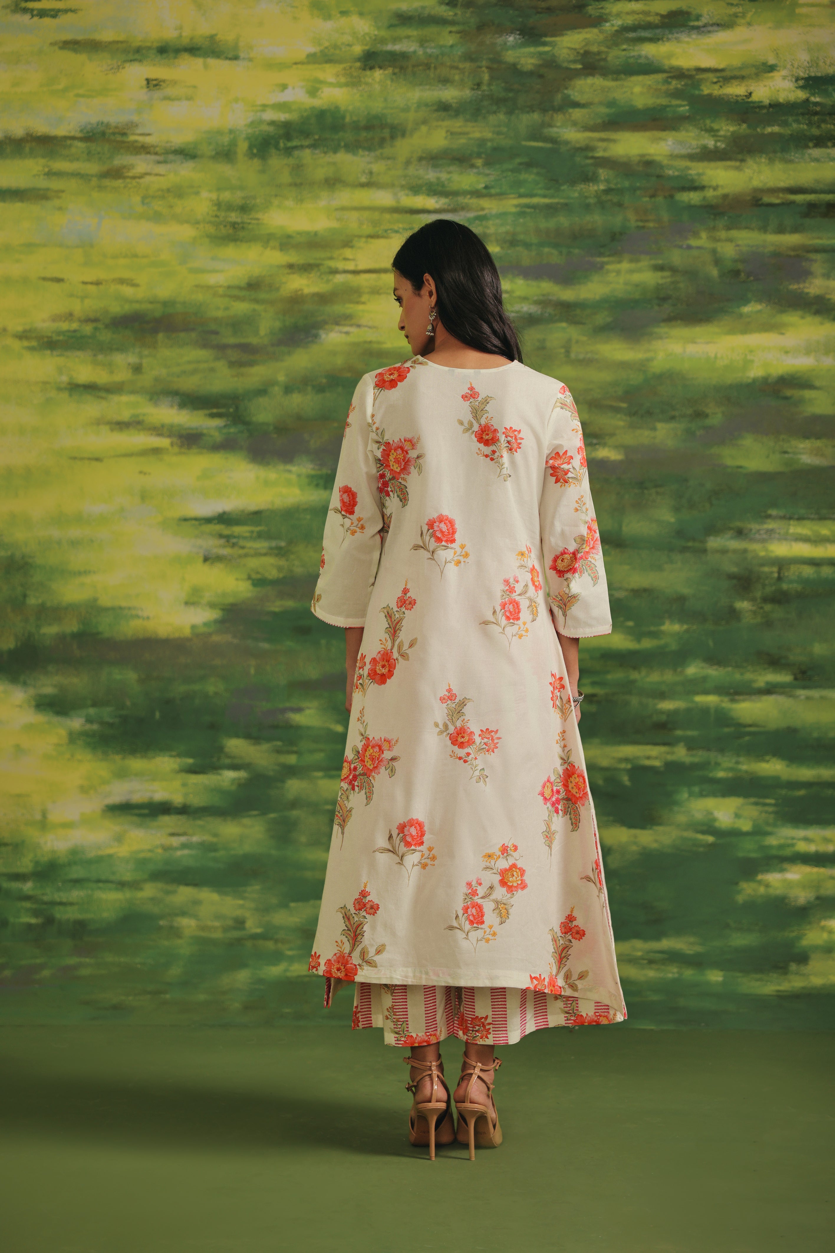 Coral Fern Cotton Suit Set  With Dupatta