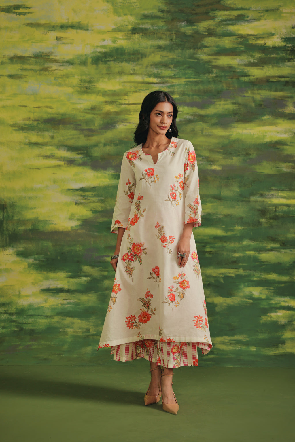 Coral Fern Cotton Suit Set