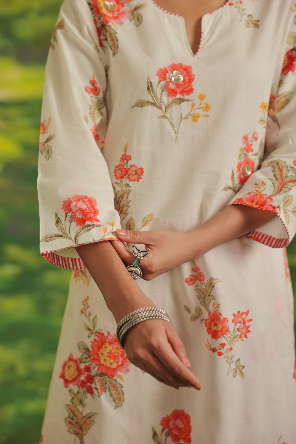 Coral Fern Cotton Suit Set