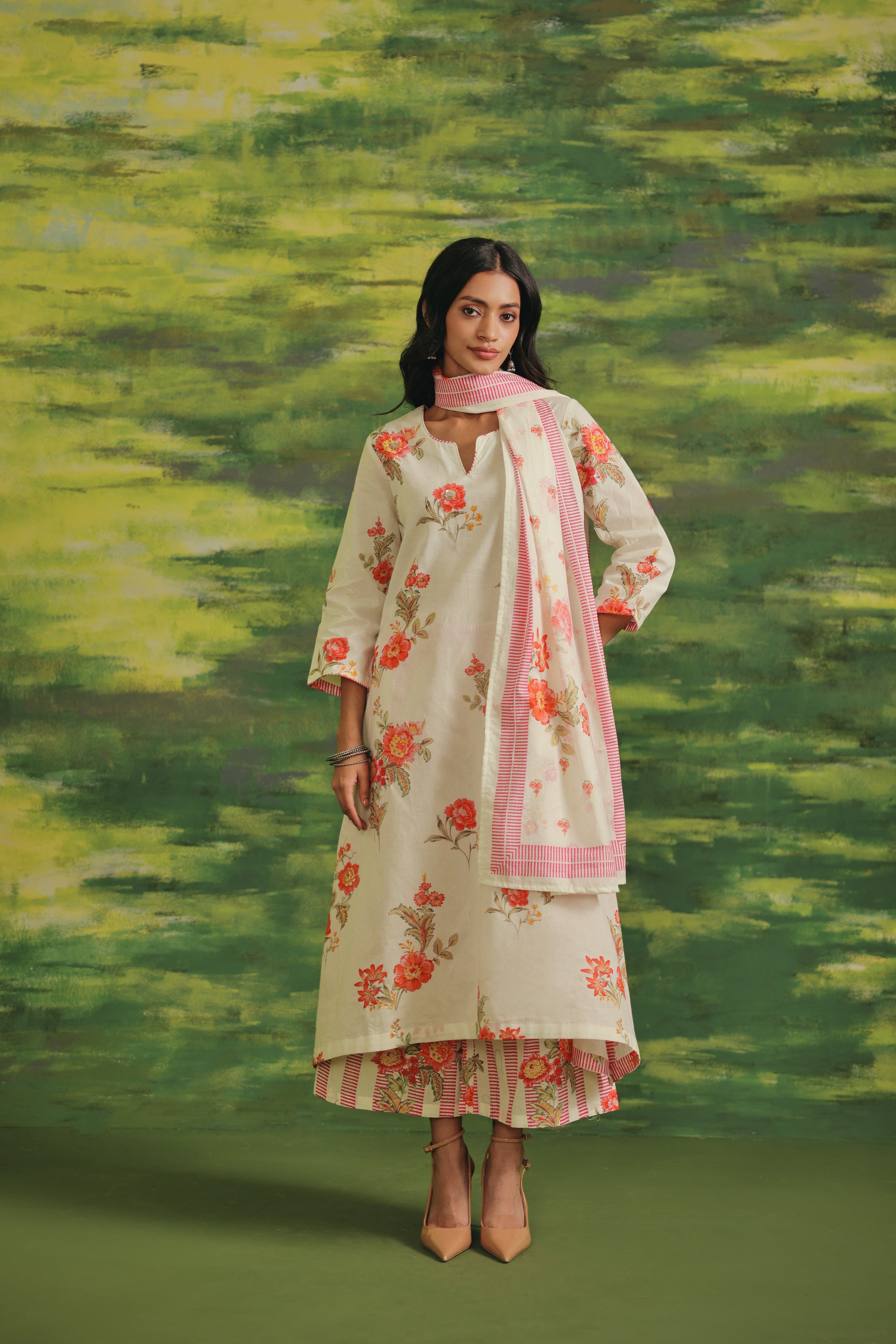 Coral Fern Cotton Suit Set
