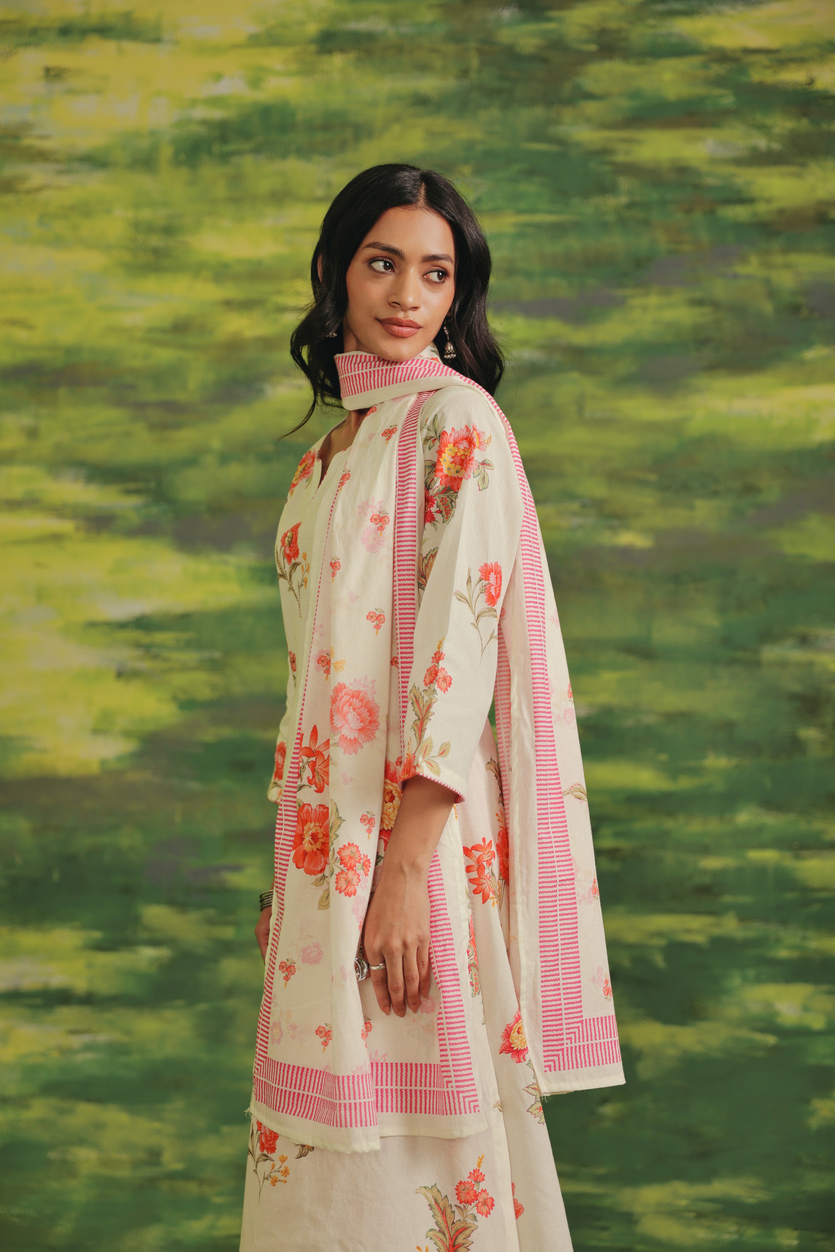 Coral Fern Cotton Suit Set