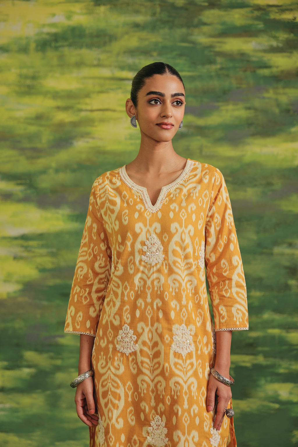 Saffron Ikat Cotton Suit Set