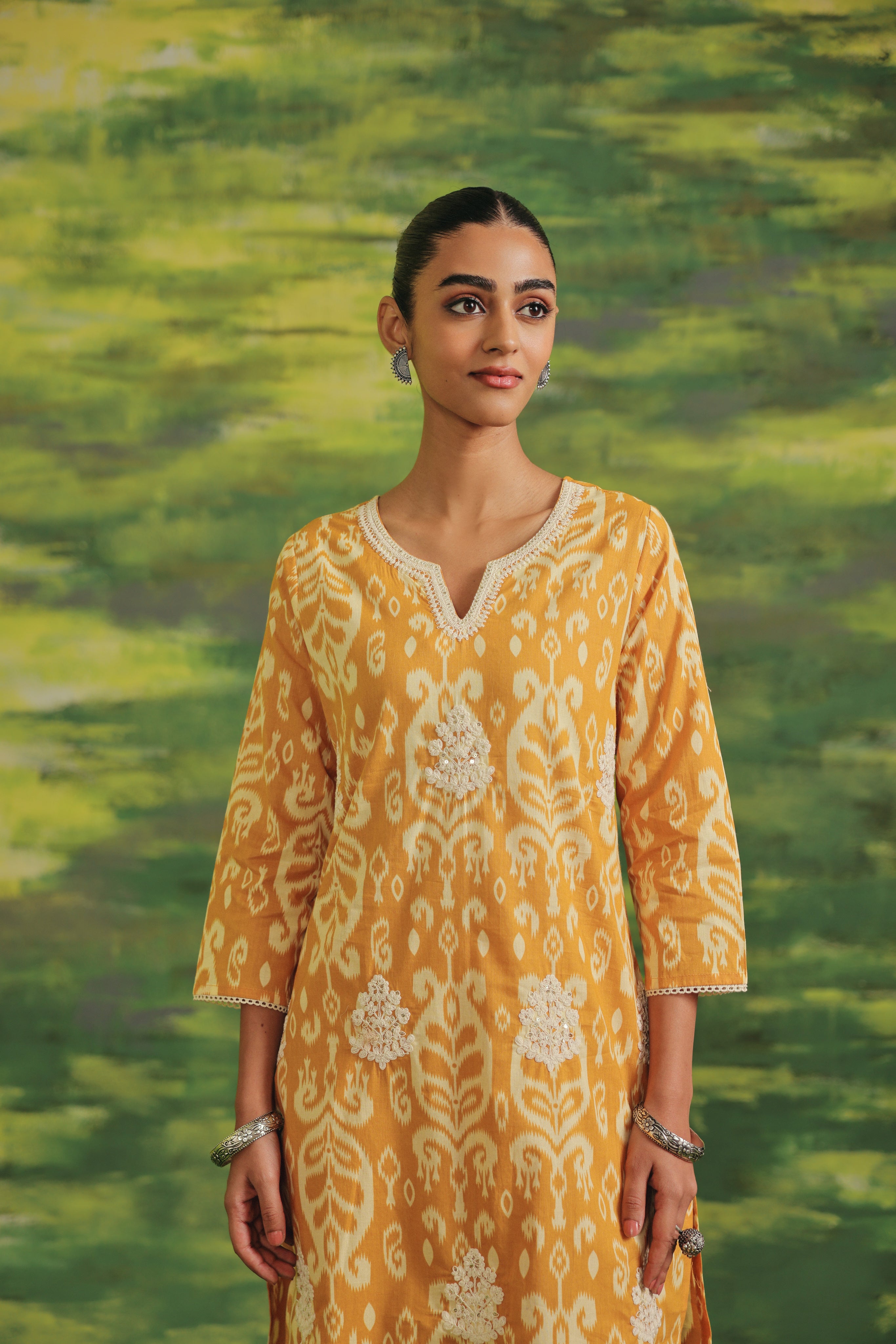 Saffron Ikat Cotton Suit Set