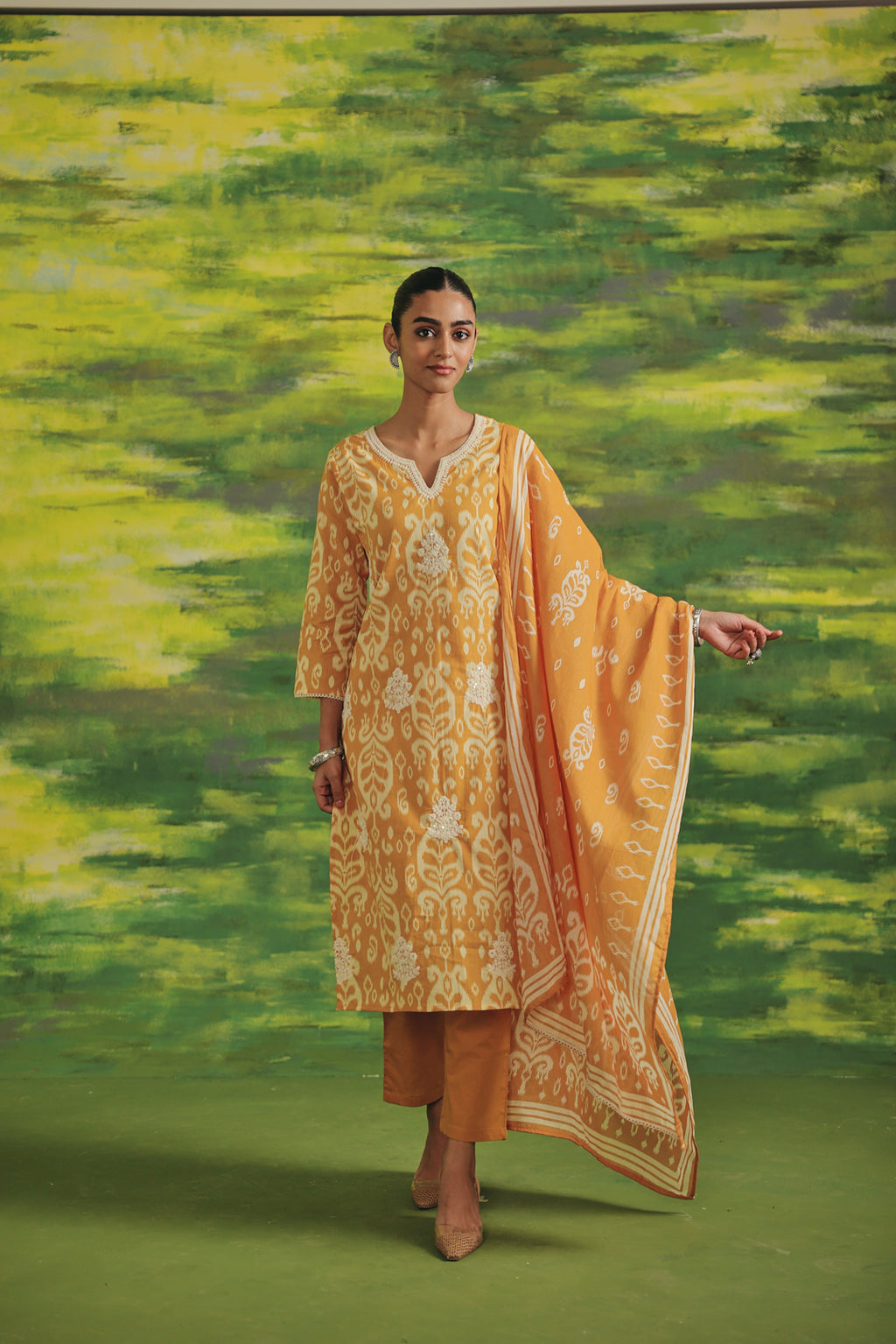 Saffron Ikat Cotton Suit Set