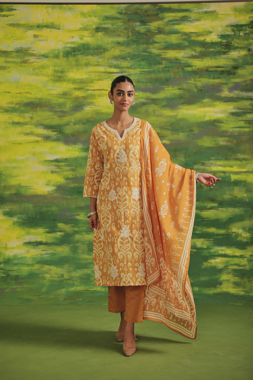 Saffron Ikat Cotton Suit Set