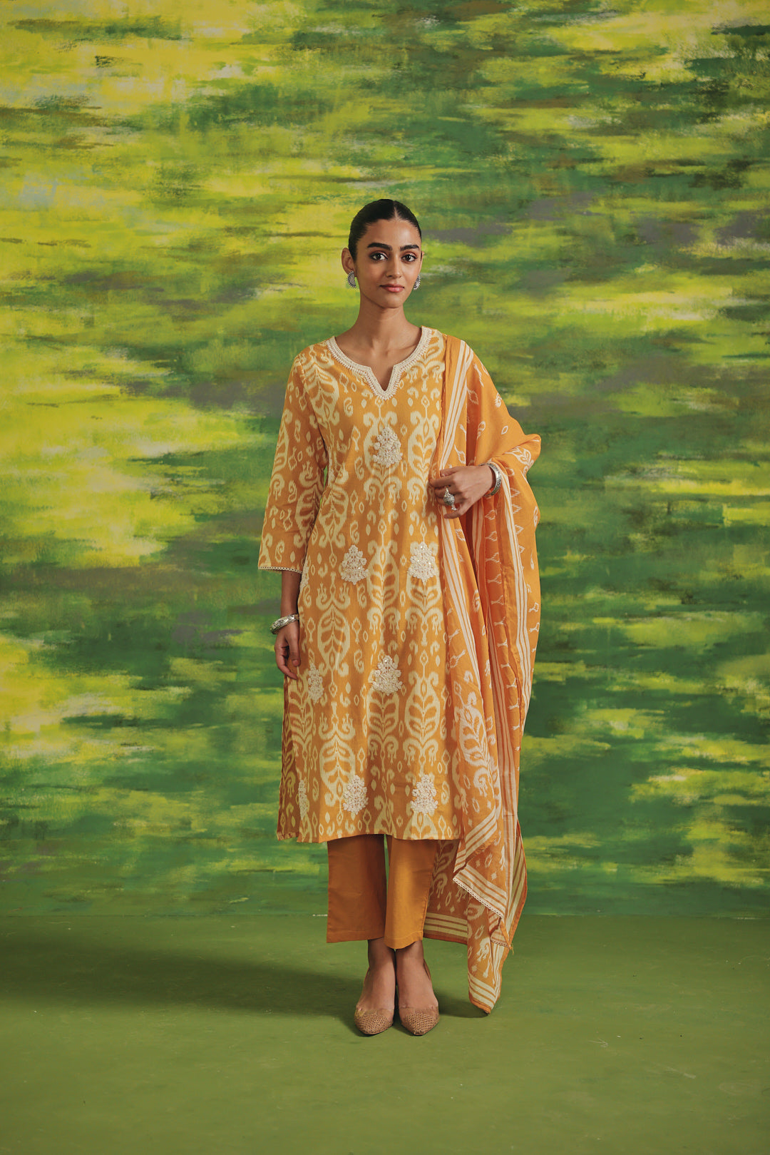 Saffron Ikat Cotton Suit Set